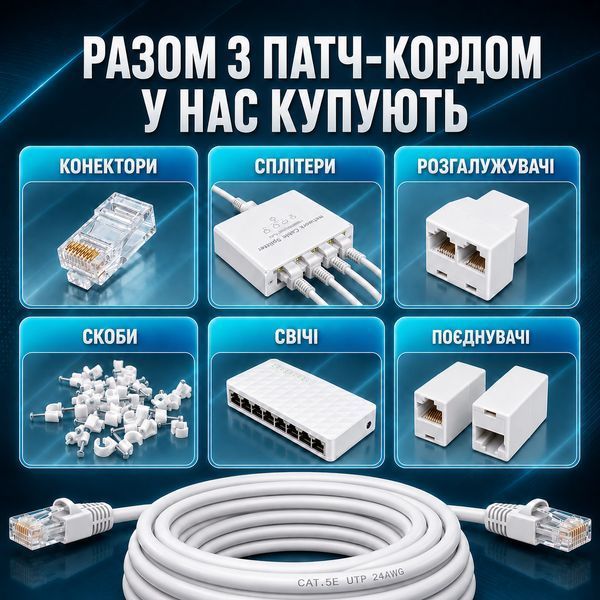 Патч-корд 20 м Cat 6 Мережевий інтернет-кабель до 10 Гбіт/с Ethernet RJ45 LAN Kayfovo 88179m фото