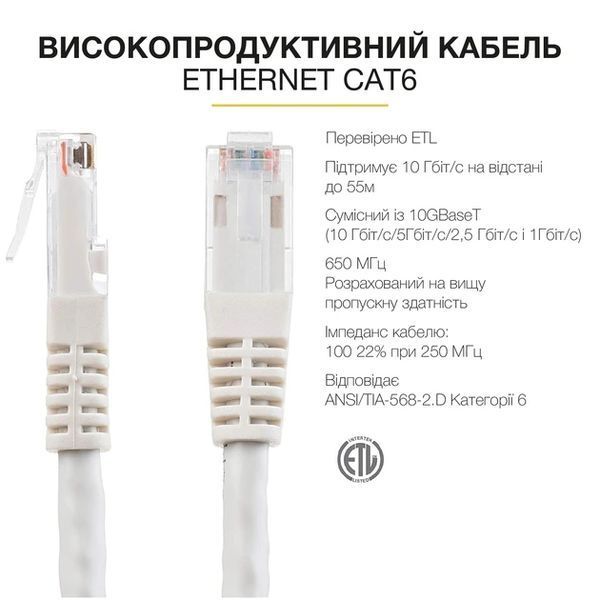 Патч-корд 25 м Cat 6 Сетевой интернет кабель до 10 Гбит/с Ethernet RJ45 LAN Kayfovo 88180m фото
