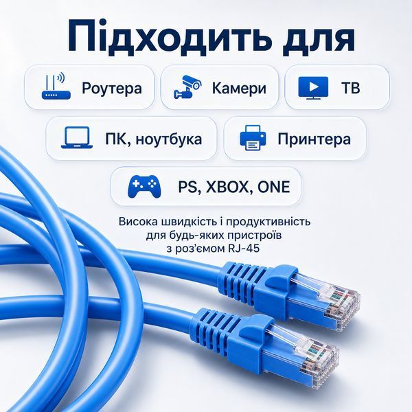 Патч-корд кабель GEAR 10 м Cat6 UTP CCA синій внутрішній кабель RJ45 LAN для підключення інтернету роутера Smart TV дому та офісу 884049м фото