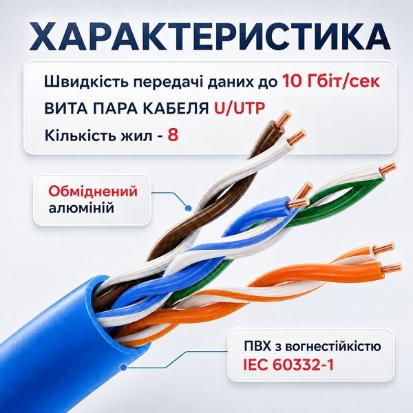 Патч-корд GEAR Cat6 UTP CCA 40 м синій внутрішній LAN кабель RJ45 для стабільного підключення роутера комп&rsquo;ютера 884057м фото