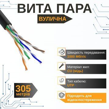 Мідний вуличний мережевий кабель GEAR CAT.5E UTP 305 м, чорний, для зовнішньої прокладки 88316м фото